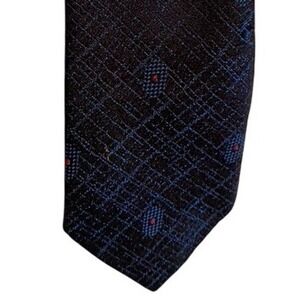 Rick Bennett Mens Vintage Navy Blue Red Dot Textured Polyester Tie Made in USA
